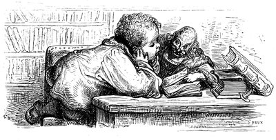 Vzdělávání Ganta Gargantuy: učí se číst se svým preceptorem. Ilustrace Gustava Doreho k dílu Francoise Rabelaise. od Gustave Dore