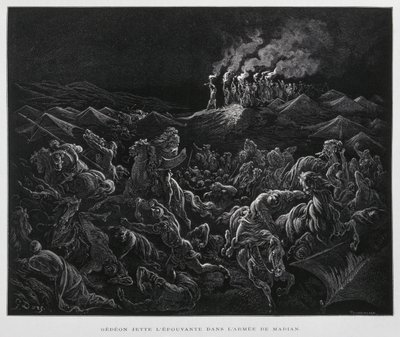 Gedeon útočí na Midjánce v noci, Ilustrace z Doreho bible od Gustave Dore