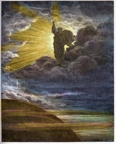 Bůh tvořící světlo - Stvoření světla - Starý zákon (Genesis) - Stvoření světla - rytina v „The Bible illustree“ od Gustava Dore (1832-1883) - Rytina z „The Dore Bible“ od Gustave Dore