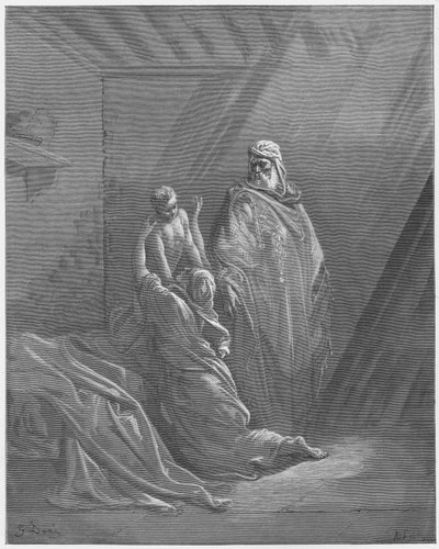 Gustave Dore Bible: Eliáš vychovává syna vdovy ze Sarepty od Gustave Dore