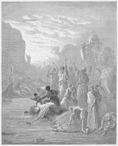 Gustave Dore Bible: Mojžíš udeřil do skály na Horebu od Gustave Dore