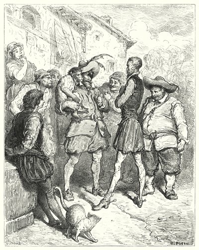 Don Quijote Gustava Dorea: „Při těchto slovech stál Don Quijote ohromen“ (rytina) od Gustave Dore