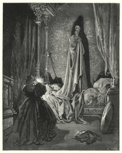 Don Quijote Gustava Dorea: "Požehnej mi!" zvolala: ‚Co je to?‘“ (rytina) od Gustave Dore