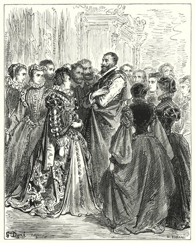 Don Quijote Gustava Dorea: „Manželka dona Antonia pozvala několik svých přátel na ples, aby uctila svého hosta“ (rytina) od Gustave Dore