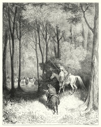 Don Quijote Gustava Dorea: „Don Quijote popsal společnost, kterou při bližším pohledu považoval za osoby kvality“ (rytina) od Gustave Dore