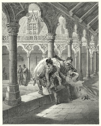 Don Quijote Gustava Dorea: „Lucinda se ocitla v jeho moci, upadla do mdlob“ (rytina) od Gustave Dore