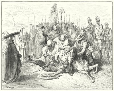 Don Quijote Gustava Dorea: „Ty žalostné akcenty panošova hlasu si konečně přivolaly Dona Quijota“ (rytina) od Gustave Dore