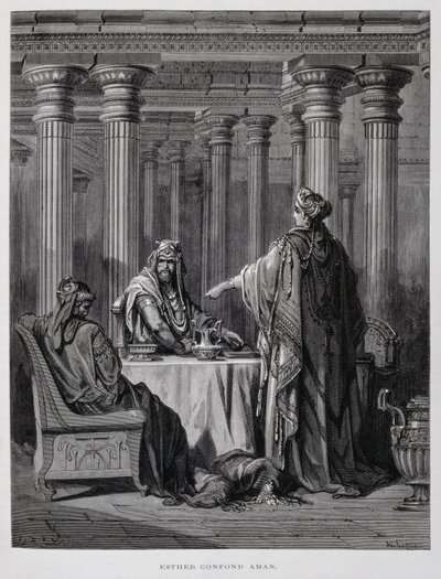Haman odsouzený královnou Ester, Ilustrace z Doreovy bible od Gustave Dore