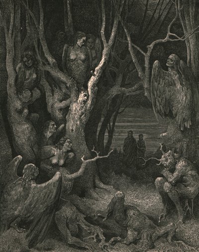 Zde si své hnízdo tvoří brutální harpyje, c1890. od Gustave Dore