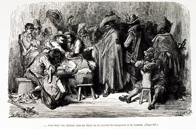 Ilustrace zobrazující „Kapitána Fracasse“, fiktivní postavu od Theophila Gautiera (rytina) od Gustave Dore