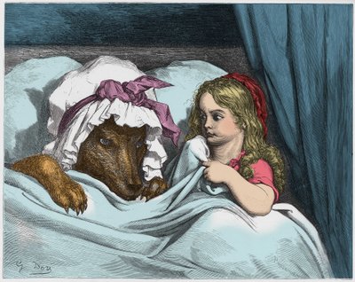 Ilustrace k pohádce "Červená Karkulka" od Charlese Perraulta (1628-1703). Rytina Gustava Doreho (1832-1883). od Gustave Dore