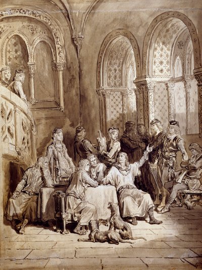 Ilustrace k sérii básní Idyly krále od Alberta Tennysona (1809-1892), rytina Gustave Dore