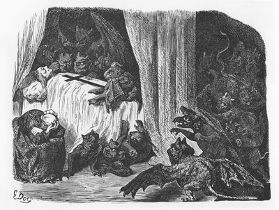 Ilustrace z „Le Tiers Livre des Faicts et Dicts Hérosques du Bon Pantagruel“ od Françoise Rabelaise od Gustave Dore