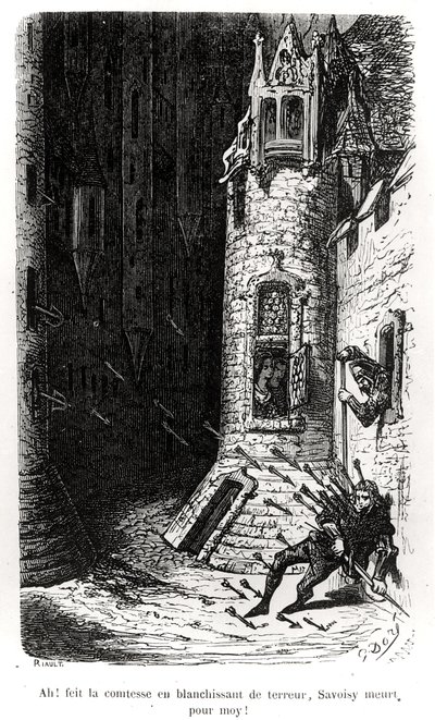 Ilustrace z „Les Contes Drolatiques“, od Honore de Balzac (1799-1850), vyrytý Riaultem, 1855 od Gustave Dore
