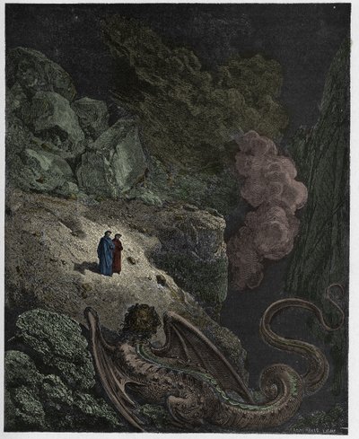 Inferno, Canto 17: Geryon, symbol klamu, ilustrace z „Božské komedie“ od Dante Alighieriho, 1885 od Gustave Dore
