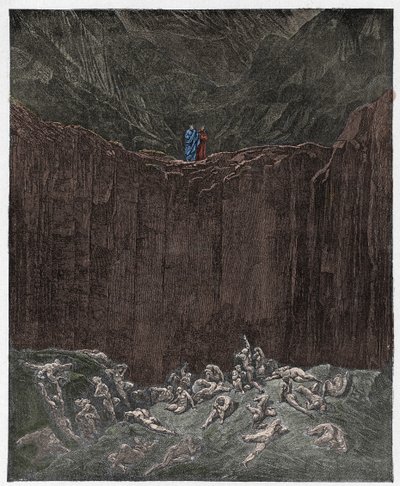 Inferno, Canto 29: Padělatelé mučení v údolí, ilustrace z „Božské komedie“ od Dante Alighieriho, 1885 od Gustave Dore