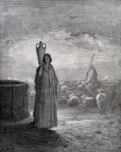 Jákob pásl stáda Lábanova od Gustave Dore