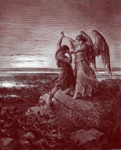 Jacob zápasí s andělem, od Doré. - Bible od Gustave Dore