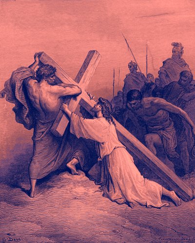 Ježíš padá pod křížem - Bible od Gustave Dore