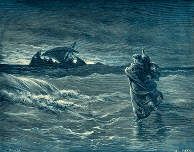 Ježíš chodí po moři - Bible od Gustave Dore