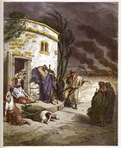 Job se doslechl o své zkáze - Job learant sa ruine - - rytina v „The Bible illustree“ od Gustava Dore (1832-1883) - Rytina z „“The Dore Bible““ od Gustave Dore