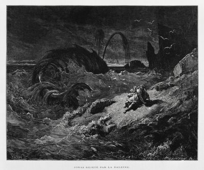 Jonáš vyvržený velrybou na souš, Ilustrace z Doreho bible od Gustave Dore