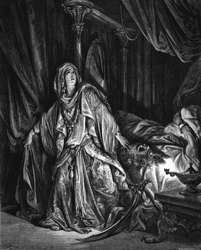 Judith se chystá useknout hlavu Holofernesovi, 1866 od Gustave Dore