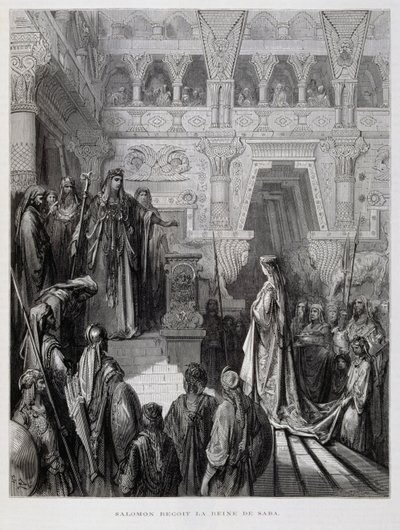Král Šalamoun přijímá královnu ze Sáby, Ilustrace z Doreovy bible od Gustave Dore