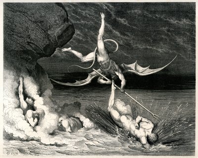 Peklo (La divina commedia) by Dante Alighieri illustrated by Gustave Dore. Edition Hachette 1861 - Démon - francouzský překlad Pier-Angelo Fiorentino.... Si mosse, e grido: Tu se 
