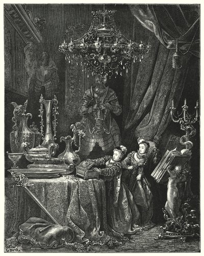 Modré vousy; Blue Beard (rytina) od Gustave Dore