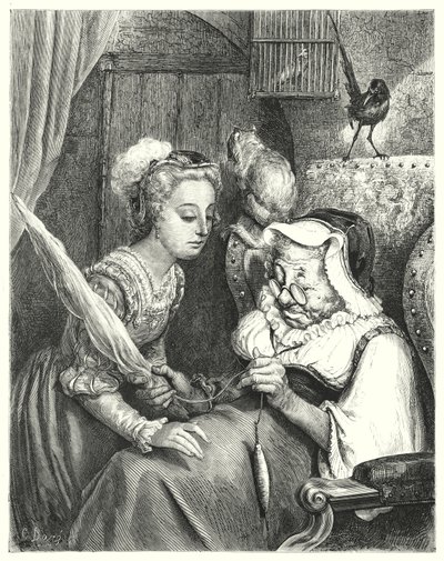 Spící kráska; Šípková Růženka (rytina) od Gustave Dore