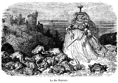 La fee Rageuse a jeho stádo ropuch: rytina Gustava Doreho k ilustraci pohádky Pú od hraběnky ze Seguru, z knihy Nové pohádky, Hachette 1896 - od Gustave Dore