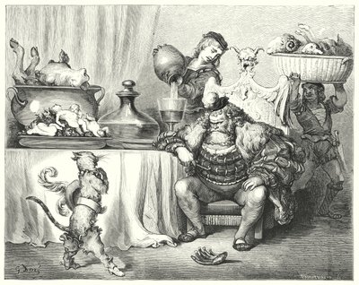 Mistr kočka nebo Kocour v botách; Kocour v botách (rytina) od Gustave Dore