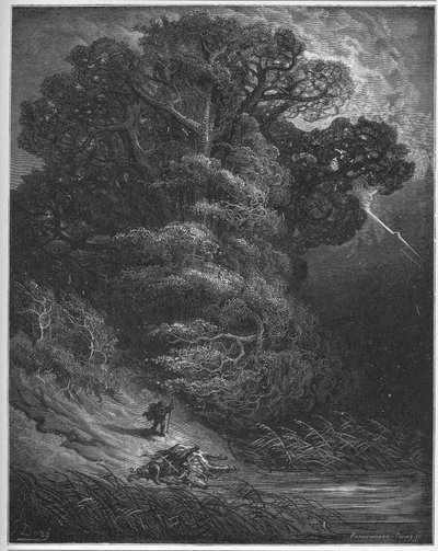 Dub a síť - Dub a rákos - z "Bajky" od Jean de La Fontaine od Gustave Dore