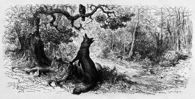 Havran a liška (rytina od Gustave Dore