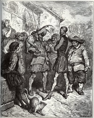 Maese Pedro a věštecká opice - z „Don Quijote de la Mancha“ od Miguela Cervantese (1547-1616) (Don Quijote) - dřevořez podle kresby Gustava Dore od Gustave Dore