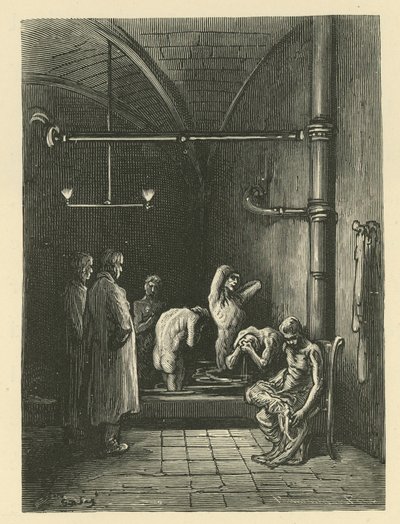 Muži v lázních v Domě útočiště od Gustave Dore