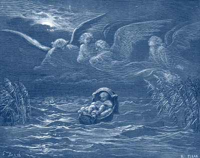 Mojžíš na řece Nilu, rytina Doré - Bible od Gustave Dore