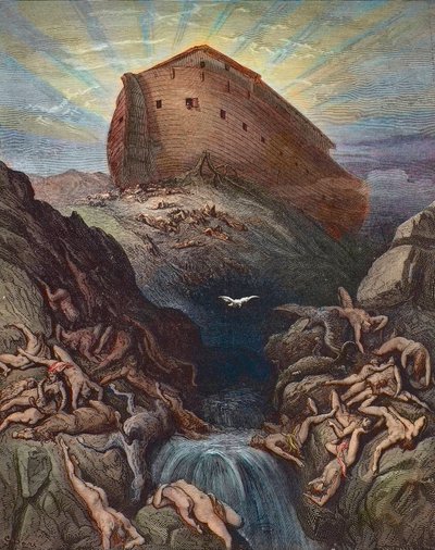 Noe posílá na zem holubici - Noe posílá holubici z archy, rytina Gustava Dore (1832-1883) od Gustave Dore