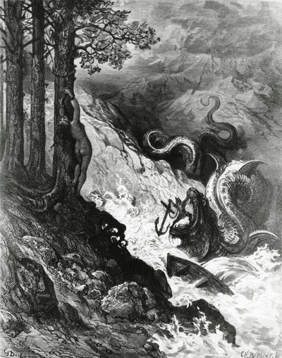 Orlando bojuje proti orkovi, z The Frenzy of Orlando, Paul Gustave Dore, ilustrace od Gustave Dore