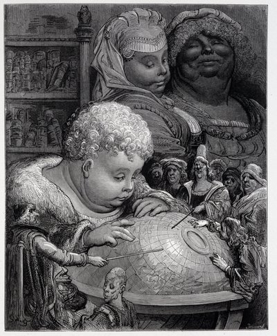 Pantagruel v kurzu zeměpisu - v „“Gargantua““ od Rabelaise, ill. Gustave Dore od Gustave Dore