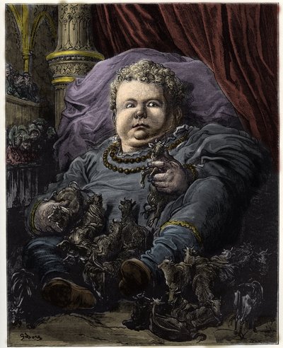 Pantagruel, syn Gargantua, je krmen mlékem 4600 krav - Pantagruel, syn Gargantua, je živen mlékem 4600 krav - ilustrace z 