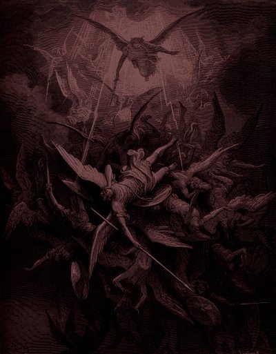 Ztracený ráj: Pád rebelujících andělů, umělkyně Doré od Gustave Dore