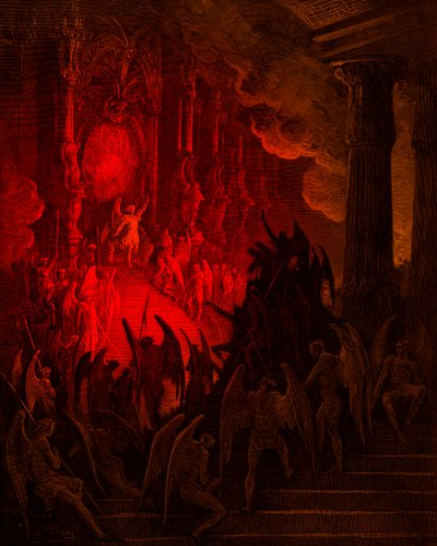 Ztracený ráj: Satan v radě, rytina Gustava Doré od Gustave Dore