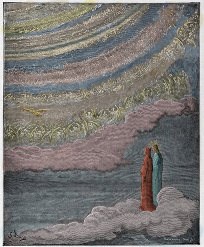 Paradiso, Canto 28: Jiskřící zástup nebes, ilustrace z „Božské komedie“ od Dante Alighieriho, 1885 od Gustave Dore