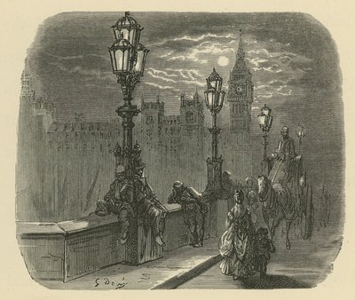 Lidé a kočáry na Westminsterském mostě od Gustave Dore