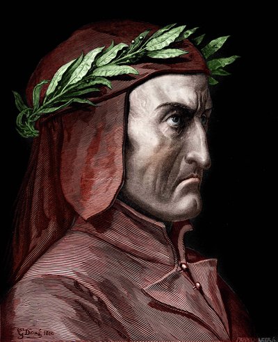 Portrét Dante Alighieri (1265-1321), italský spisovatel. Rytina Gustava Doré z roku 1860. od Gustave Dore