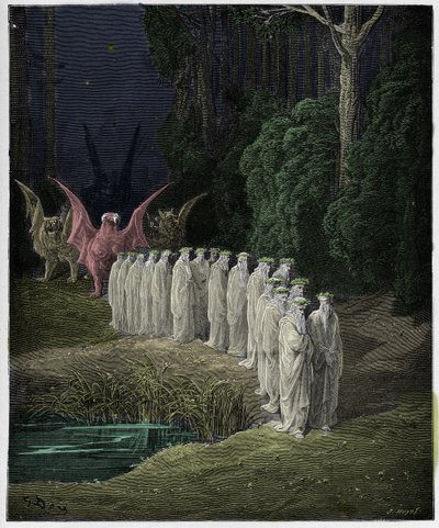 Purgatorio, Canto 29: 24 starších v apokalyptickém průvodu, ilustrace z „Božské komedie“ od Dante Alighieriho, 1885 od Gustave Dore