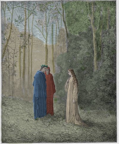 Purgatorio, Canto 5: Dante mluví s Pia de Tolomei od Gustave Dore