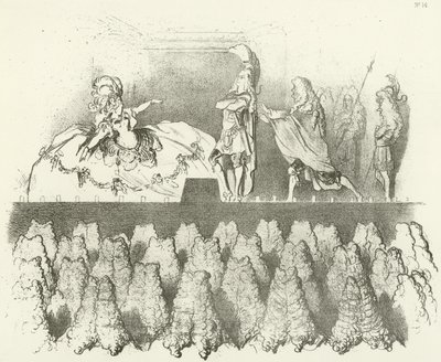 Racine vystupoval před soudem ve Versailles 1695 (hlubotisk) od Gustave Dore